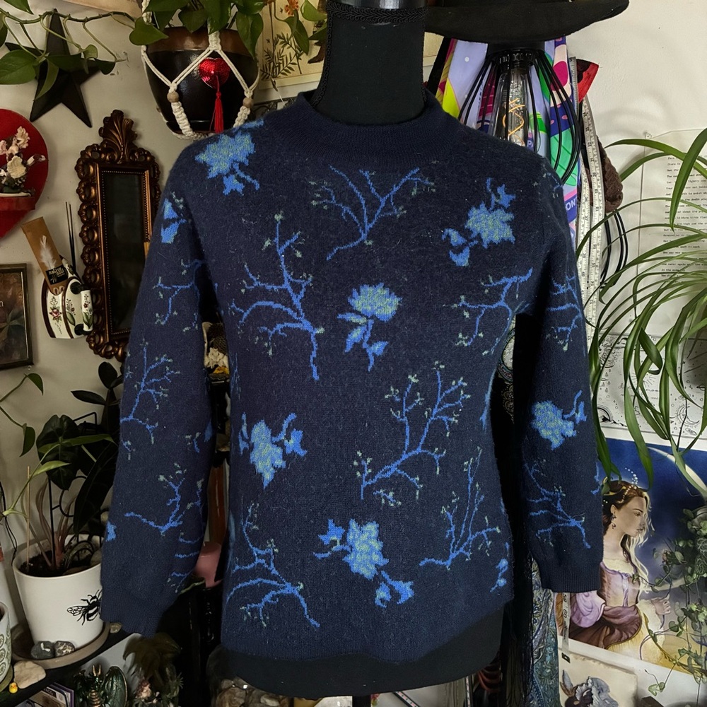 Blue Sweater with Floral Design